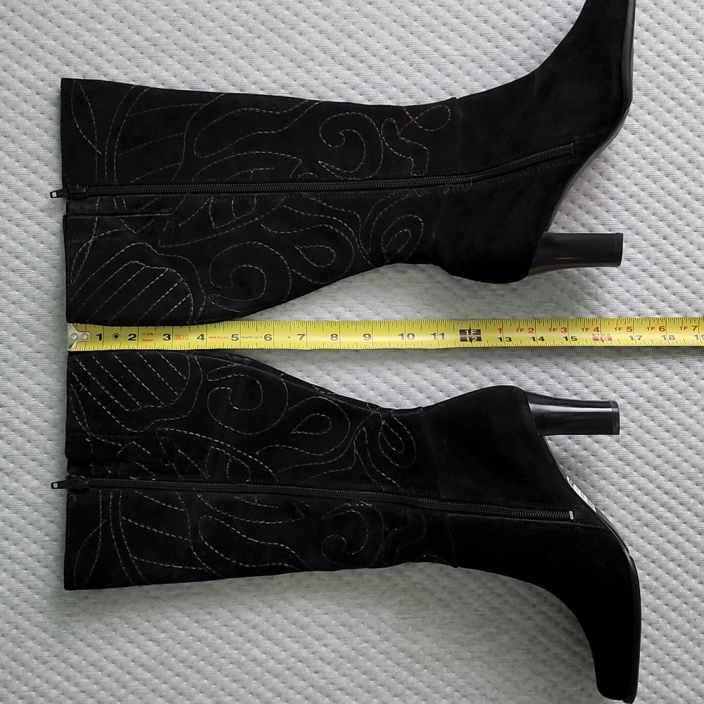 CHICO'S black leather suede / gold threads 3" heel boots 6